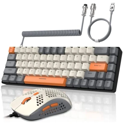 Image de YINDIAO T8 Combos Clavier et Souris de Jeu 60% RVB + Câble USB C Spiralé,Clavier Mécanique Filaire,Disposition Compacte 68 Touches TKL,Souris en Nid d&#039;abeille,Jusqu&#039;à 6400 DPI,pour PC PS5,Gris Foncé