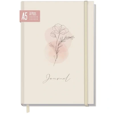 Afbeelding van Paper &amp;you® Bullet Journal, gestippeld, A5, met elastiek [Dainty Flower], 156 pagina&#039;s, notitieboek stippen, dagboek, duurzaam en klimaatneutraal
