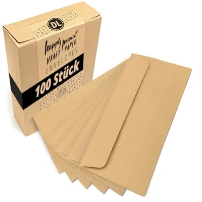 Afbeelding van Japun enveloppen (100 stuks) gemaakt van vintage kraft papier / zonder venster DIN lang 222 x 110 mm