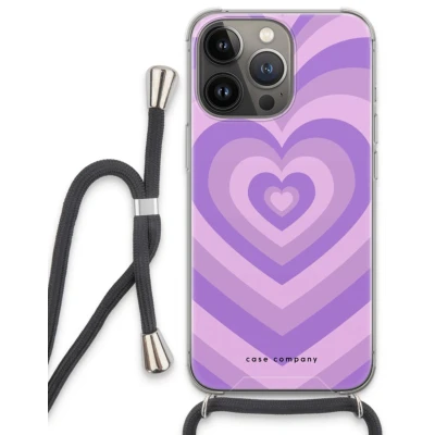 Afbeelding van Case Company® hoesje met Koord geschikt voor iPhone 13 Pro Hart Paars Telefoonhoesje Zwart Extra Bescherming aan alle Kanten en Over de Schermrand