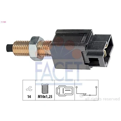 Afbeelding van FACET 7.1169 Remlichtschakelaar Mechanisch M10x1,25 Made in Italy OE Equivalent KIA: Picanto I, MITSUBISHI: PAJERO 2, COLT 3, HYUNDAI: Getz