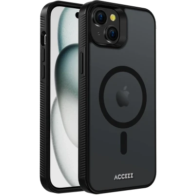 Afbeelding van Accezz Hoesje Geschikt voor iPhone 15 Plus Rugged Frosted Backcover MagSafe Zwart