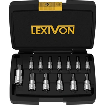 Afbeelding van LEXIVON Dopsleutelset met sabotage Torx bit, hoogwaardige S2 staallegering, 13 delige set ster T8 T60, praktische koffer (LX 146)