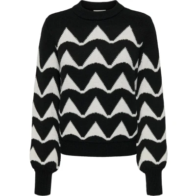 Afbeelding van Jacqueline de Yong Trui Jdytina L/s Jacquard Pullover Knt 15330567 Black/w Winter Dames Maat L