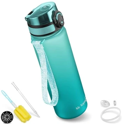 Afbeelding van My Vesperbox Minny Drinkfles voor kinderen, lekvrij, 350 ml, 500 750 met rietje of zeef, lichte Tritan waterfles, BPA vrij, kleuterschool, school (blauw, turquoise, ml)