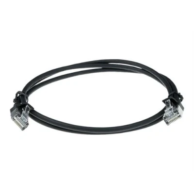 Image de ACT Cordon de raccordement RJ 45 (M) pour 1 m 3.8 mm U / FTP (Paire torsadée blindée) CAT 6a sans crochet, moulé, bloqué noir, RAL 9011