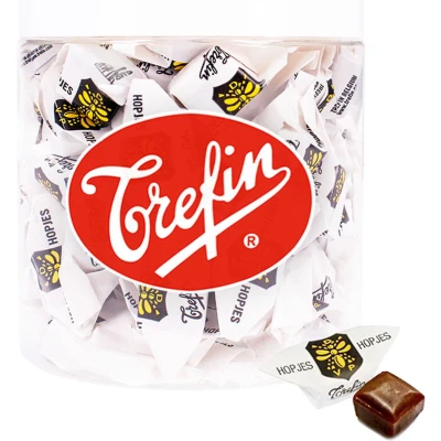 Afbeelding van Trefin Hopjes nostalgisch snoep met karamel en koffiesmaak in herbruikbare bokaal 350g
