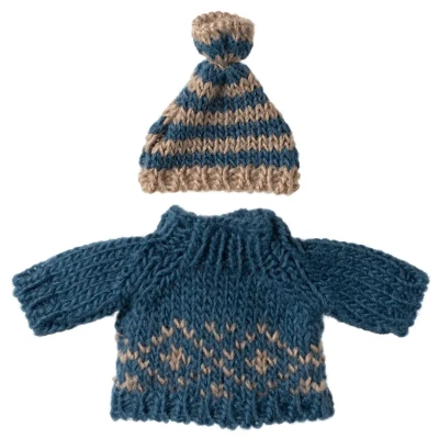 Afbeelding van Maileg poppenkleding vadermuis gebreide trui en muts