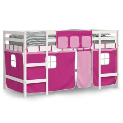 Afbeelding van vidaXL Kinderhoogslaper met gordijnen 90x190 cm grenenhout roze