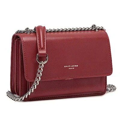Afbeelding van David Jones, kleine schoudertas voor dames, mini telefoontasje van hard PU leer, handtas kettingen schouders, rechthoekige tas, avondtas, winkelen, stad, trend, Rood