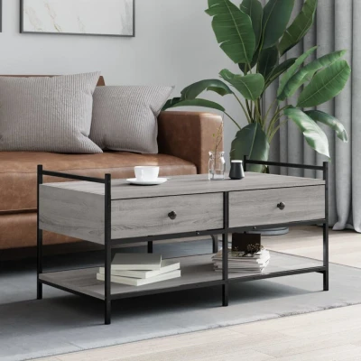 Afbeelding van Salontafel 99x50x50 cm bewerkt hout grijs sonoma eikenkleurig