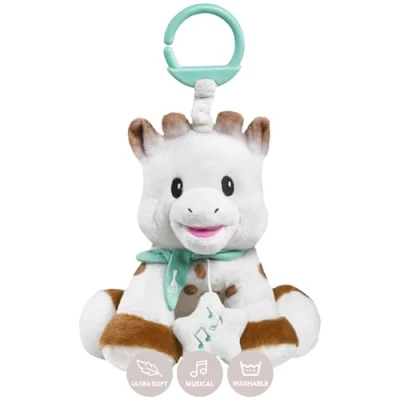 Afbeelding van Sophie de giraf Muziekknuffel Muziekhanger Baby speelgoed Kraamcadeau Babyshower cadeau Vanaf 0 maanden 27x11x23 cm Pluche Wit/Bruin/Turquoise