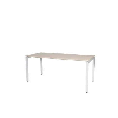 Afbeelding van Cubeo 4 poot bureau, zit/zit hoogte verstelbaar (62 85cm) dmv slinger met 200x80cm robson eiken 25mm blad en wit (RAL9010) frame