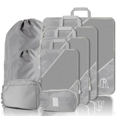 Afbeelding van SINZUX Lot de 8 cubes d&#039;emballage compression, extensibles et ultralégers pour valises, sacs rangement voyage maison, sac à dos bagages
