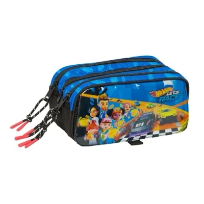 Afbeelding van Pennenetui met 3 vakken Hot Wheels Let&#039;s race Blauw Zwart 21,5 x 10 8 cm