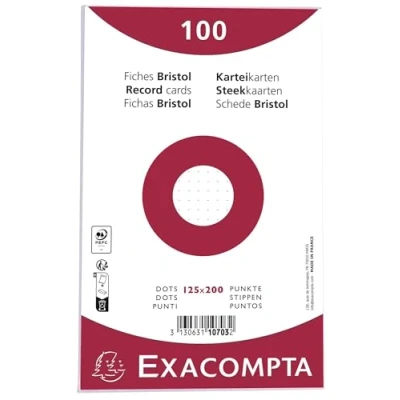 Afbeelding van Exacompta Réf. 10708E Carton de 10 paquets 100 fiches sous film bristol dots non perforé format 148 x 210 mm papier Clairefontaine certifié PEFC couleur blanc