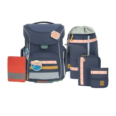Afbeelding van Lässig Schooltas Regenhoes Unique School Set Slim 7 delig Navy Donkerblauw