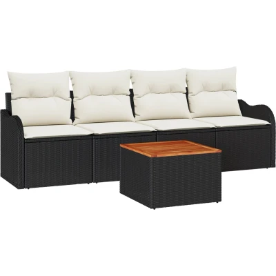 Afbeelding van vidaXL 5 delige tuinsofa set met kussens in zwart poly rattan en acacia