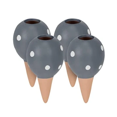 Afbeelding van Relaxdays waterdruppelaars klei set van 4 watergeefsysteem bolletjes grijs/wit