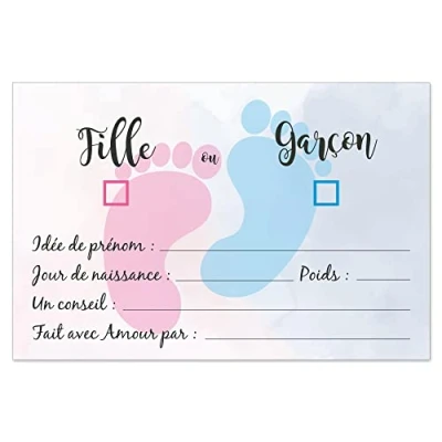 Afbeelding van 20 voorspellingskaarten voor je geslachtsreveal animaliseer babyshower (model 1)