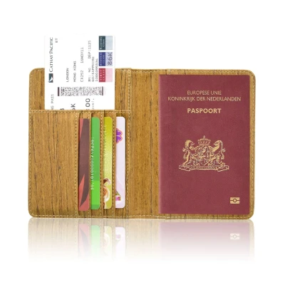 Afbeelding van Paspoorthoesje / 10,5 x 14cm Paspoorthouder V1 Houtpatroon Bruin