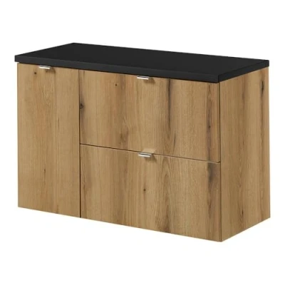 Afbeelding van Wastafelonderkast Newport met deur en lades 90x60x40 cm eikenkleurig zwart [en.casa]