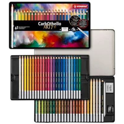 Afbeelding van STABILO CarbOthello Kalkpastel Kleurpotloden Metalen Etui 48 Kleuren Speciale Puntenslijper Kneedgum En Doezelaar