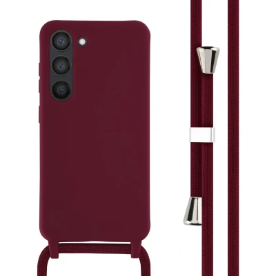 Afbeelding van iMoshion hoesje Geschikt voor Samsung Galaxy S23 met koord Siliconen Donkerrood
