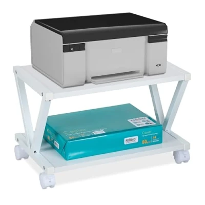 Afbeelding van Relaxdays printertafel 2 etages tot 20 kg per etage op wielen printerkastje wit