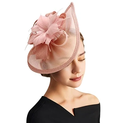 Afbeelding van Dreshow Fascinator hoed voor dames, met netband en veren, één maat