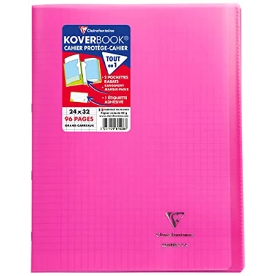 Afbeelding van CLAIREFONTAINE notitieboek met KOVERBOOK steken 24 x 32 96 pagina&#039;s Seyes doorzichtige Polypro cover roze