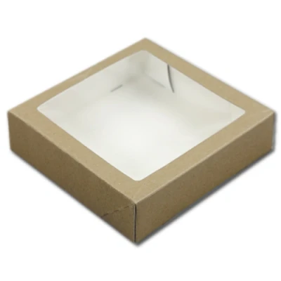 Afbeelding van Taartdoos met venster 19x19x5cm. Kraft 3st