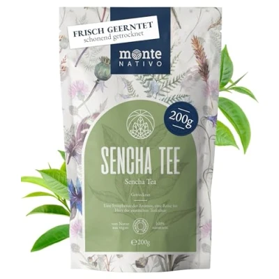 Image de Sencha Monte Nativo (200 g) Thé Vert Séché Délicatement Aromatique et de Qualité Supérieure En Vrac Tisane Parfaite Comme Cadeau
