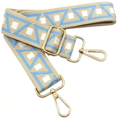 Afbeelding van Kleurrijke schouderriem voor damestassen, brede tas, blauw, wit, verstelbare met gouden karabijnhaak, duurzaam, schoudertas, handtas, doe het zelf, accessoires