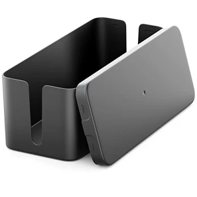 Afbeelding van deleyCON Kabelmanagement Box Kabel Organiser 32,7cm x 13,5cm 12,5cm Robuust Plastic 2 Zijopeningen voor Kabeldoorvoer Bescherming en Veiligheid Zwart