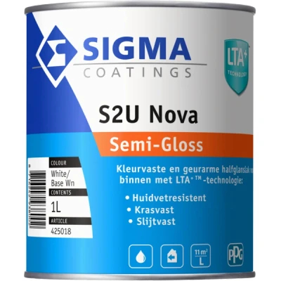 Afbeelding van Sigma S2U Nova Semi Gloss 1 liter Zijdeglansverf voor hout binnen (waterbasis)