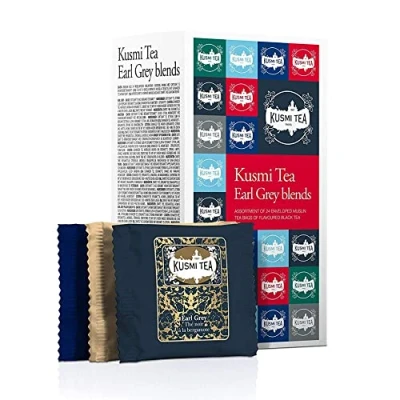 Afbeelding van Kusmi Tea Theeset in zakje Les Earl Grey Assortiment van 6 gearomatiseerde zwarte thee Doos met 24 mousseline zakjes