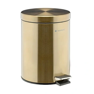 Afbeelding van Navaris badkamer pedaalemmer 5 liter Badkamerprullenbak met deksel en uitneembare emmer voor badkamer, toilet, keuken Metallic goudkleurig