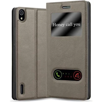 Afbeelding van Cadorabo Hoesje geschikt voor Huawei ASCEND P7 in STEEN BRUIN Beschermhoes met magnetische sluiting, standfunctie en 2 kijkvensters Book Case Cover Etui