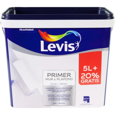 Afbeelding van Primer muur &amp; plafond Levis wit 5L+20% GRATIS