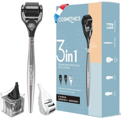 Afbeelding van Cosm&#039;Ethics® New dermaroller haar baard heren 3 demonteerbare wielen haarroller baardgroei derma roller kit + beschermclip