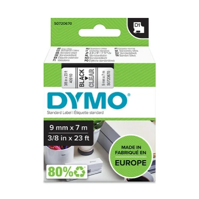 Image de Cassette de ruban à étiqueter Dymo LabelManager D1 9 mm Noir/Transparent