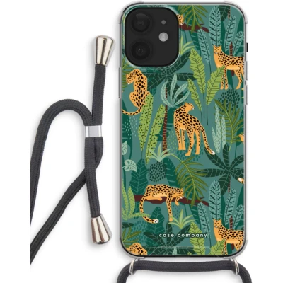 Afbeelding van Case Company® hoesje met Koord geschikt voor iPhone 12 mini Luipaard 2 Telefoonhoesje Zwart Extra Bescherming aan alle Kanten en Over de Schermrand