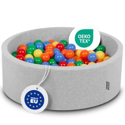 Afbeelding van KiddyMoon Quartel Ecking Ballenbad, 90 x 30 cm, 300 ballen met een diameter van 7 speelbad, made in EU, lichtgrijs: geel/groen/rood/oranje