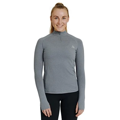Afbeelding van DANISH ENDURANCE Workout Shirt Vrouwen Lange Mouwen met Rits Reflecterende Details Grijs L