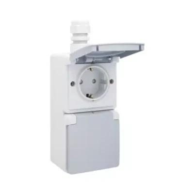 Afbeelding van Niko New Hydro dubbele wandcontactdoos opbouw grijs IP55 verticaal