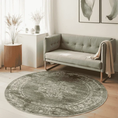 Afbeelding van Vloerkleed Lydia Rond Olijfgroen Ø 160 Cm Laagpolig Home Collectie Dekbed Discounter.nl