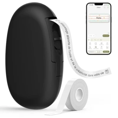 Afbeelding van SUPVAN E10 Bluetooth thermische labelprinter met 1 rol etiketten, zelfklevende labelprinter, Smart Apps 40+ lettertypen, 150+ sjablonen en 700+ pictogrammen, zwart