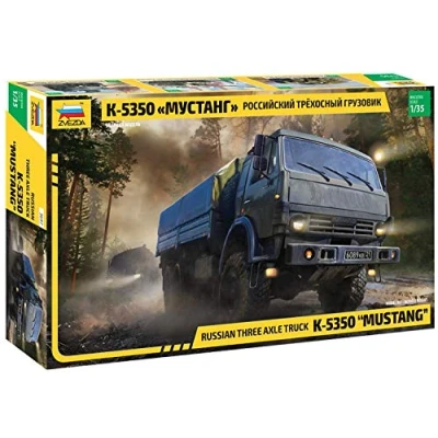 Afbeelding van 1:35 Zvezda 3697 Kamaz K 5350 &quot;MUSTANG&quot; Russian Three Axle Truck Plastic Modelbouwpakket