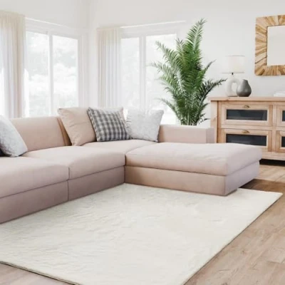 Afbeelding van Interiyou hoogpolig tapijt Fargo 140 x 200 cm crème pluizig kunstbont wasbaar antislip zacht